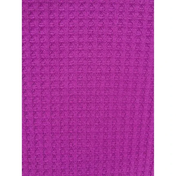 LOGO Lori Goldstein Purple Metallic Waffle Knit Mock Neck Top Lace Sz Large New - Picture 12 of 15